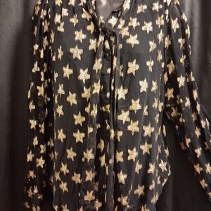 Ultra Pink Black Blouse with Gold Glittery Star Pattern